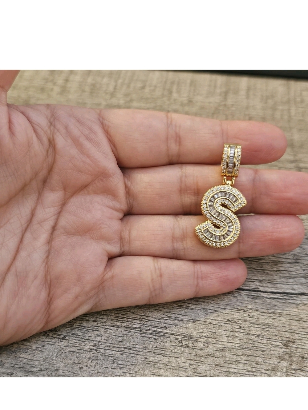 Gold Letter S Pendant Necklace Charm with Crystal Accents